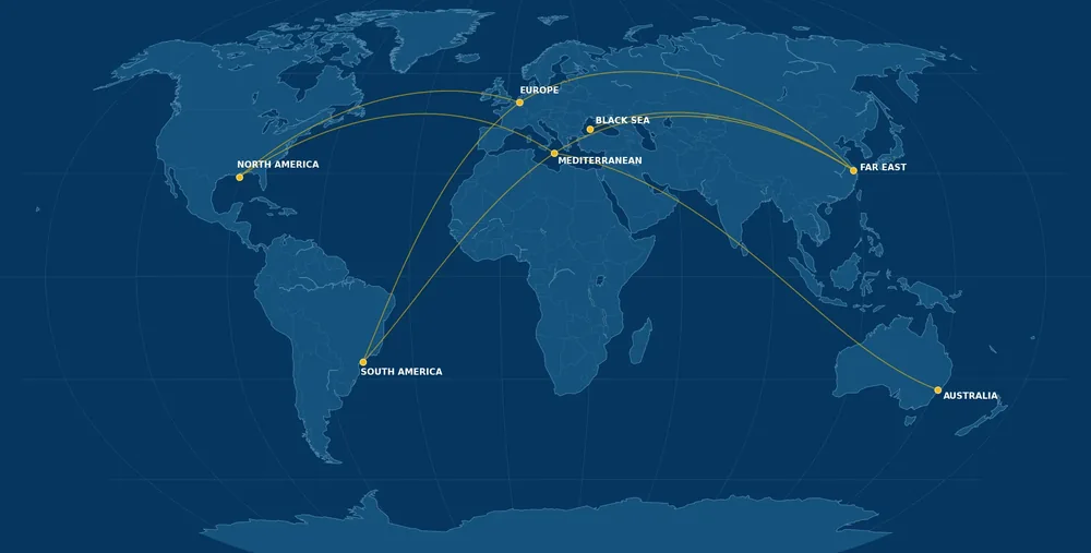 Global dry bulk shipping operations map